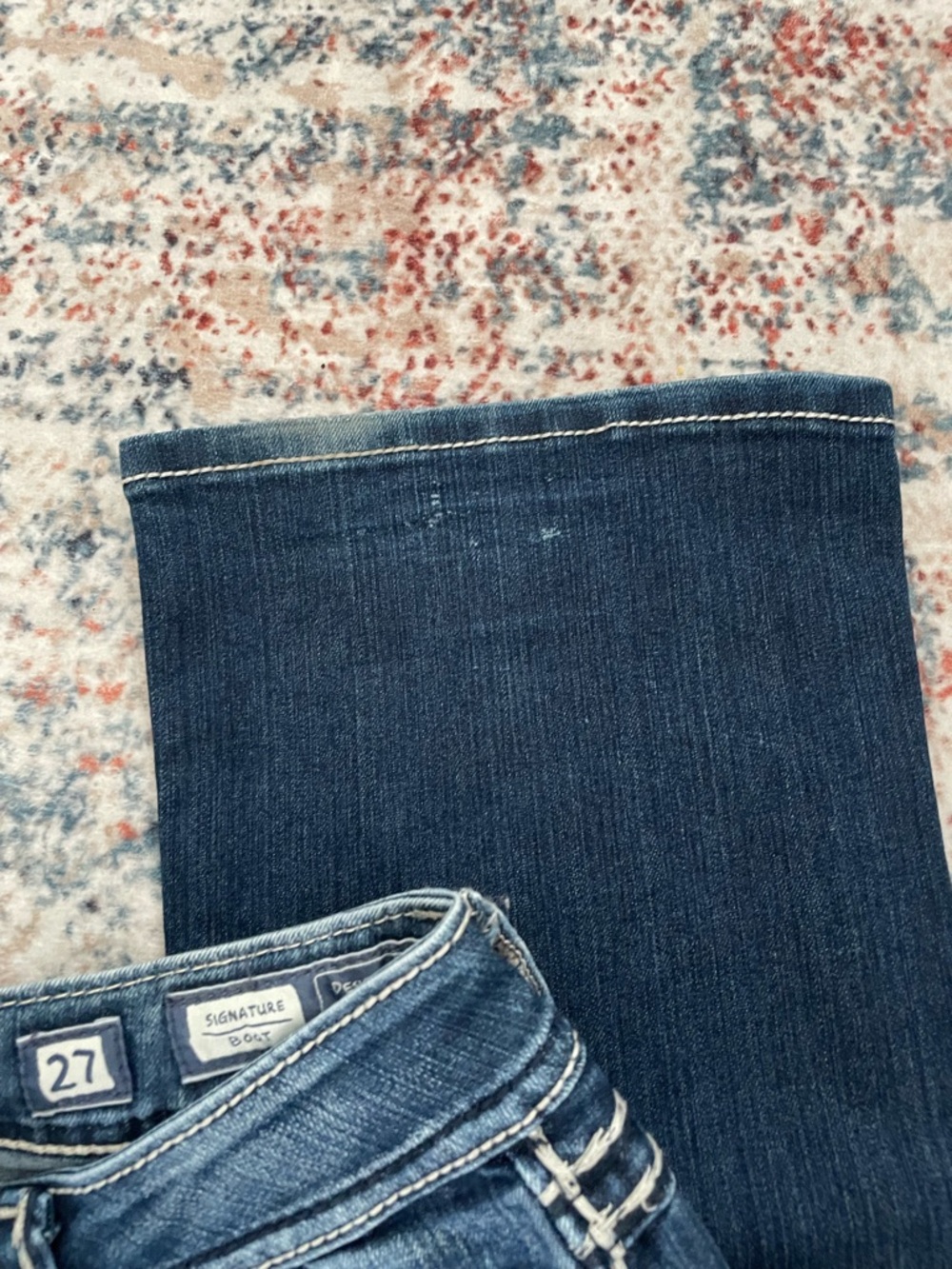Miss Me Dark Blue Bootcut Jeans with White Contrast Stitching - Picture 7 of 8